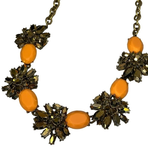 J Crew Antique Look Gold Orange Statement Necklace - Picture 1 of 12